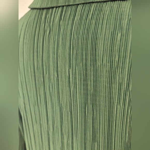 Zara Emerald Green Plisse Shirt Blouse Size L Button Up Loose - Picture 6 of 8